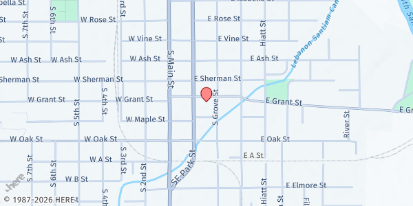 Map showing Lebanon Soup Kitchen at 170 E Grant St, Lebanon, OR