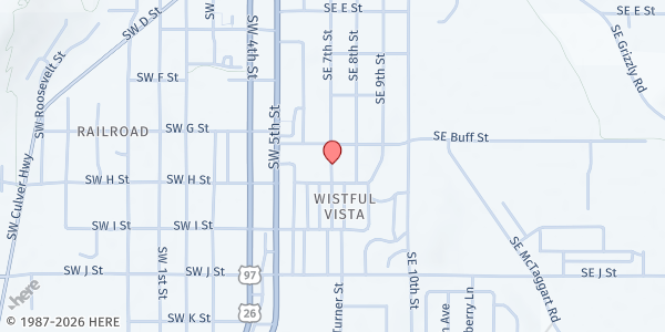 Map showing Jefferson County Food Bank (SDA Madras) at 556 Se 7th, Madras, OR