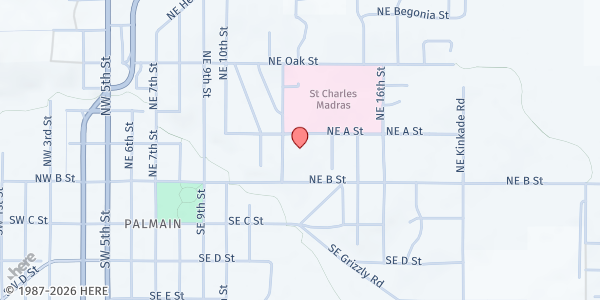 Map showing Madras Community Free Food Market at 49 Ne 12th St, Madras, OR