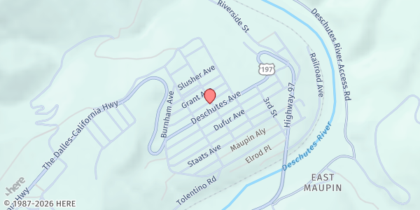 Map showing The Life Raft Pantry at 401 5th Street, Maupin, OR