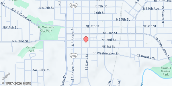 Map showing Community Dinner at 390 NE 2nd Street, McMinnville, OR