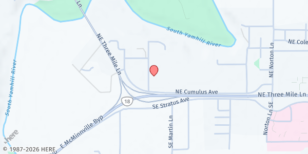 Map showing The American Legion Post 21 at 126 Atlantic Street, McMinnville, OR