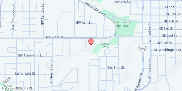 Map showing The Soup Kitchen at St. Barnabas at 822 SW 2nd Ave., McMinnville, OR
