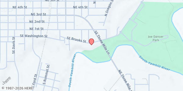 Map showing Tuesday/Thursday Community Breakfast Distribution Site at 1300 SE Brooks Street, McMinnville, OR