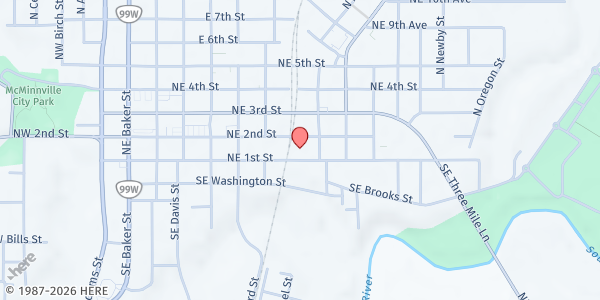 Map showing Yamhill Community Action Partnership-YCAP at 800 NE 2nd Street, McMinnville, OR
