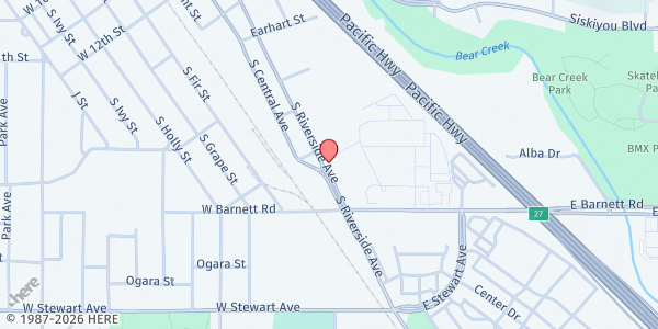 Map showing The Roxy Food Pantry at 1015 S Riverside Ave, Medford, OR