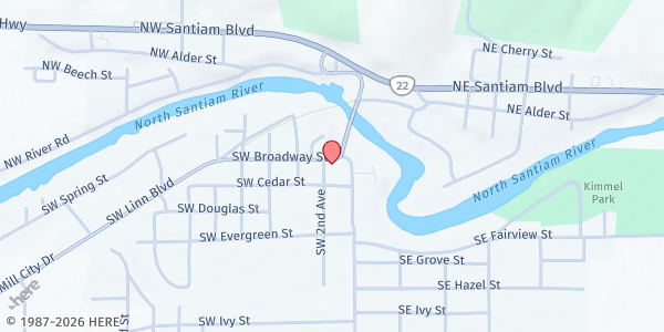 Map showing Canyon Gleaners at 158 SW Broadway Street, Mill City, OR