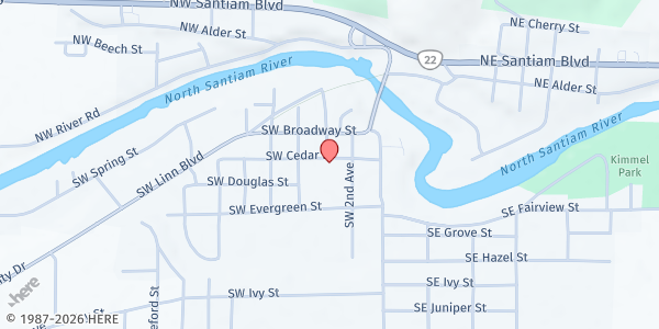 Map showing Gates Community Center at 284 Southwest Cedar Street, Mill City, OR