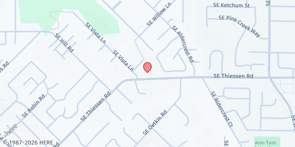 Map showing King's Cupboard at King of Kings Lutheran Church at 5501 SE Thiessen Rd, Milwaukie, OR