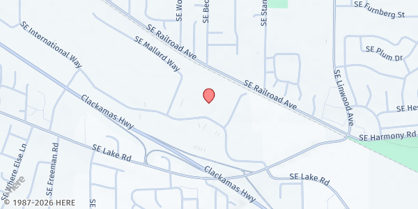 Map showing Life Christian Center Food Pantry at Generations Church at 5497 SE International Way, Milwaukie, OR