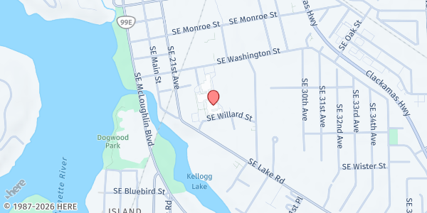 Map showing Outside In - Milwaukie High School Based Health Ctr at 2301 SE Willard St, Milwaukie, OR