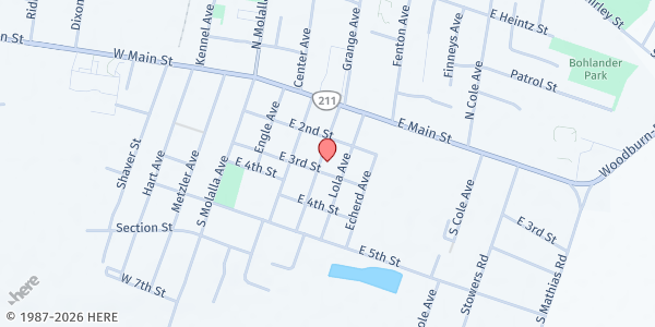 Map showing Molalla Christian Church at 223 E 3rd St, Molalla, OR