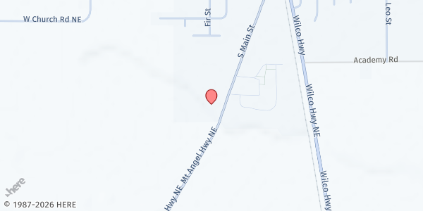 Map showing Mission Benedict at 925 South Main Street, Mount Angel, OR