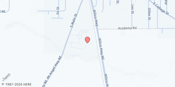 Map showing Mission Benedict at 870 South Main St, Mt. Angel, OR