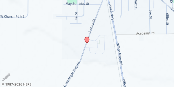 Map showing Mission Benedict at 870 South Main St, Mt. Angel, OR