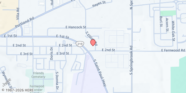 Map showing Newberg FISH at 125 S Elliott Road, Suite A, Newberg, OR