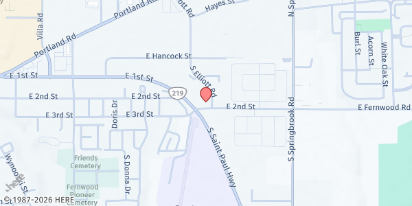 Map showing Newberg FISH at 125 S Elliott Road, Suite A, Newberg, OR