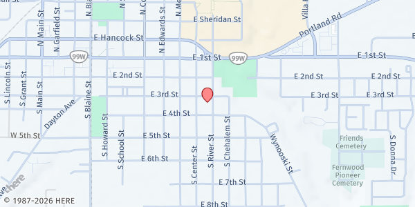 Map showing Zion Lutheran Church at 301 S River St., Newberg, OR