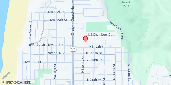 Map showing Newport Food Pantry at 227 NE 12th St, Newport, OR