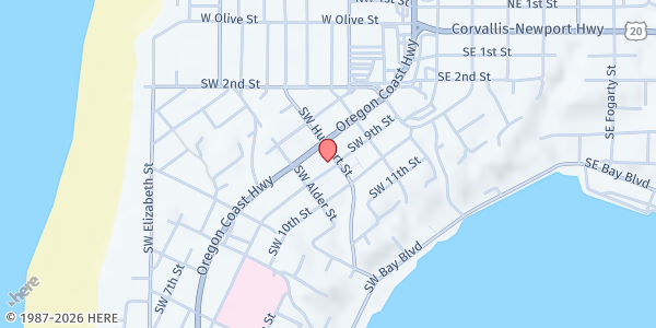 Map showing Stone Soup Supper at 410 SW 9th Street, Newport, OR