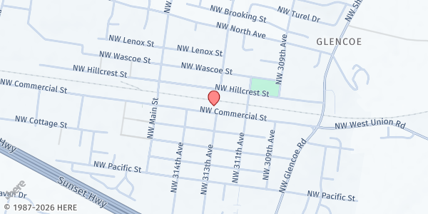 Map showing North Plains Senior Center at 31311 NW Commercial St, North Plains, OR