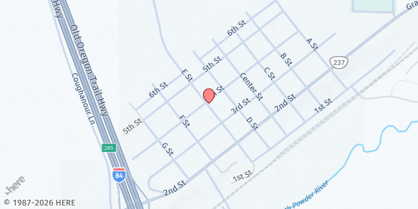Map showing North Powder Food Bank at 390 E Street, North Powder, OR