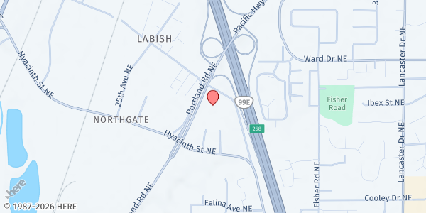 Map showing New Harvest Church Food Pantry at 4290 Portland Road Northeast, Northgate, OR