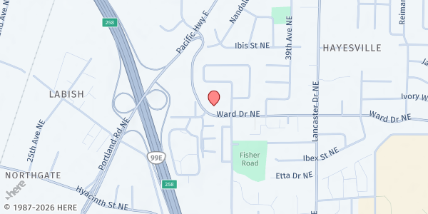 Map showing Solid Rock Community Church at 3535 Ward Drive Northeast, Northgate, OR