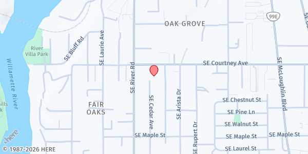 Map showing Good Roots Community Church at 1908 SE Courtney Road, Oak Grove, OR