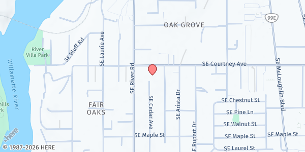 Map showing Good Roots Community Church at 1908 SE Courtney Road, Oak Grove, OR