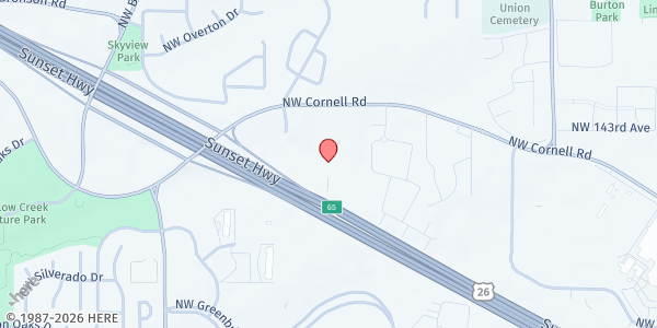 Map showing Sunset Presbyterian Church - Helping Hands at 14986 NW Cornell Rd, Oak Hills, OR