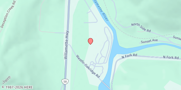 Map showing Oakridge Food Pantry at 46433 Westfir Rd, Oakridge, OR