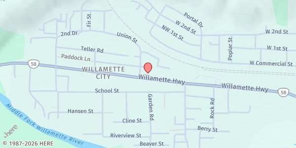 Map showing Oakridge Food Pantry - Hwy 58 at 47663 OR-58, Oakridge, OR