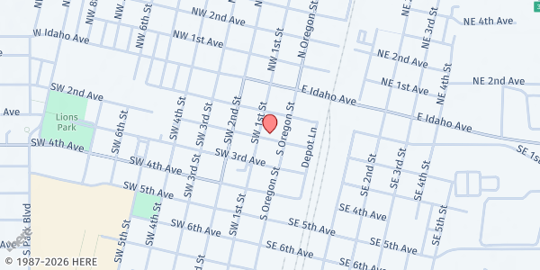 Map showing Euvalcree Pantry at 67 SW 2nd Ave., Ontario, OR