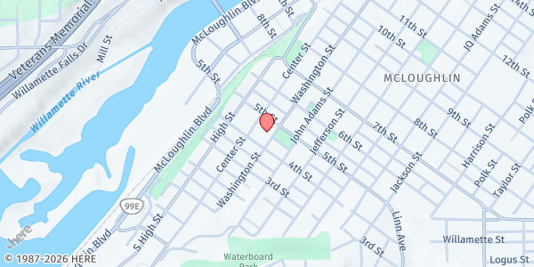 Map showing SVDP St John Apostle at 417 Washington St, Oregon City, OR