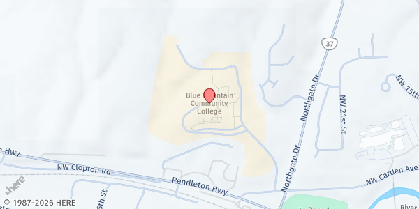 Map showing Blue Mountain Community College (The Den @ BMCC) at 2411 NW Carden Ave, Pendleton, OR