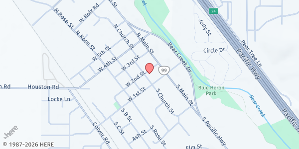 Map showing First Phoenix Presbyterian Pantry at 121 2nd Street, Phoenix, OR