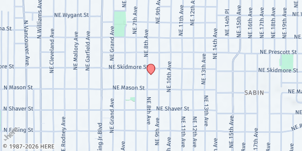 Map showing Allen Temple Food Pantry at 4214 NE 8th Ave, Portland, OR