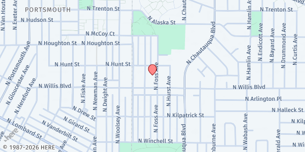 Map showing Black Mental Health Oregon Free Food Market at 8501 N Chautauqua Blvd, Portland, OR