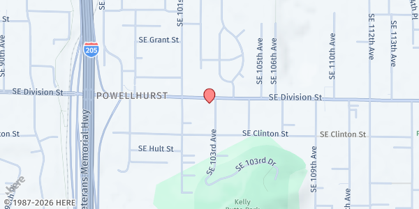 Map showing Calvary Temple Assembly of God at 10224 SE Division St, Portland, OR