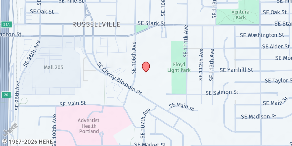 Map showing Cherry Blossom Free Food Market at 740 SE 106th Ave, Portland, OR