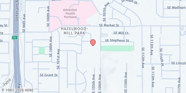 Map showing Cherry Park Elementary School at 1930 SE 104th Ave, Portland, OR