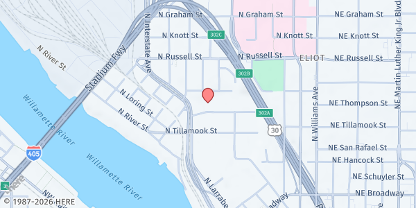 Map showing City of Portland Police Bureau Sunshine Division at 687 N. Thompson Street, Portland, OR