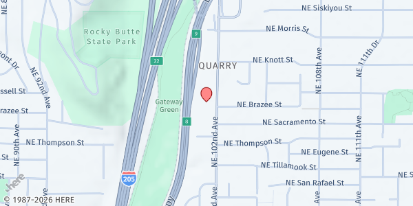 Map showing Crossroads Food Bank at 2505 NE 102nd Ave, Portland, OR