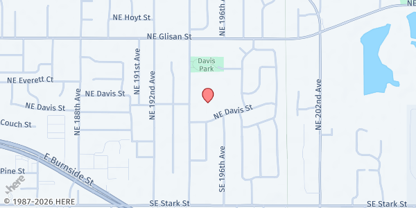 Map showing Davis Elementary School Free Food Market (SUN/MFS) at 19501 NE Davis Street, Portland, OR