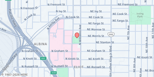 Map showing Dawson Park - Mobile Food Pantry at 1 N Stanton St, Portland, OR