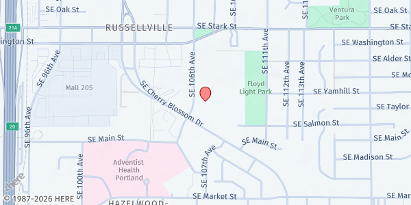 Map showing East Portland Community Center at 740 SE 106th Ave, Portland, OR