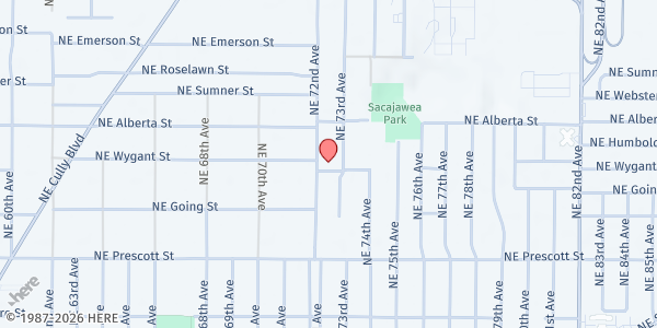 Map showing Ecumenical Ministries of Oregon - Food Distribution at 4800 NE 72nd Ave, Portland, OR