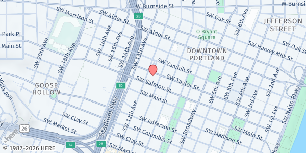 Map showing First Baptist Church EFB at 909 SW 11th Ave., Portland, OR