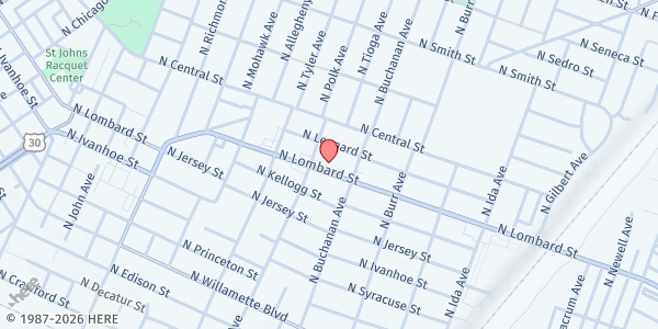 Map showing First Samoan Church Assembly of God at 7615 N Lombard St, Portland, OR